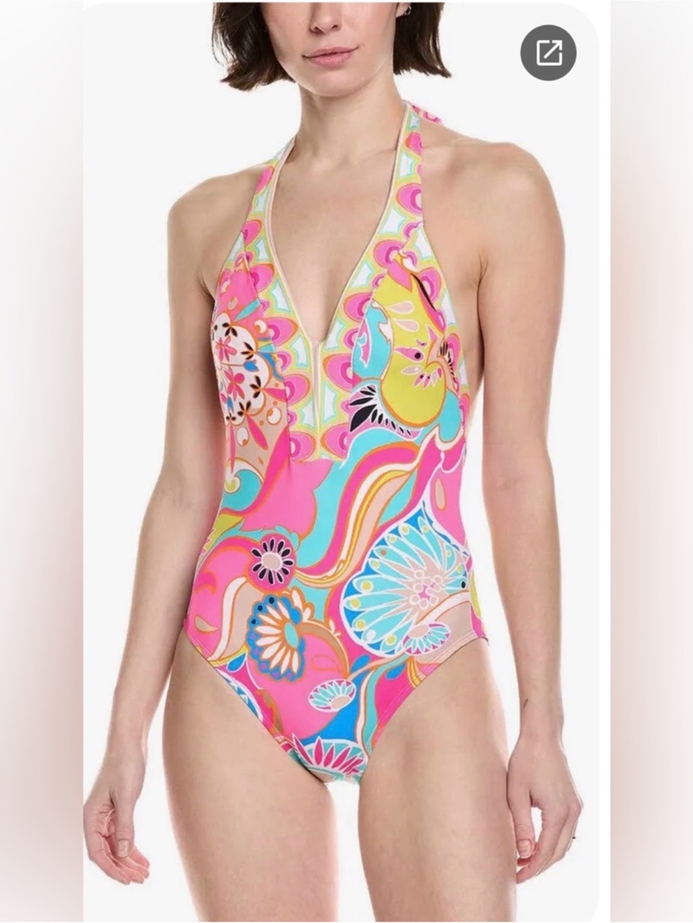 Trina Turk Pink Multi-Color Halter One-Piece Swimsuit